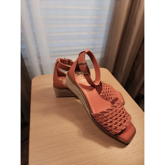 Vince Camuto TANGERINE Leather Net Low Ankle Strap Espadrille Wedge SZ 9 Wide - Picture 5 of 11